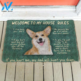 Dog Doormat 3D Corgi Welcome To My House Rules Custom Doormat