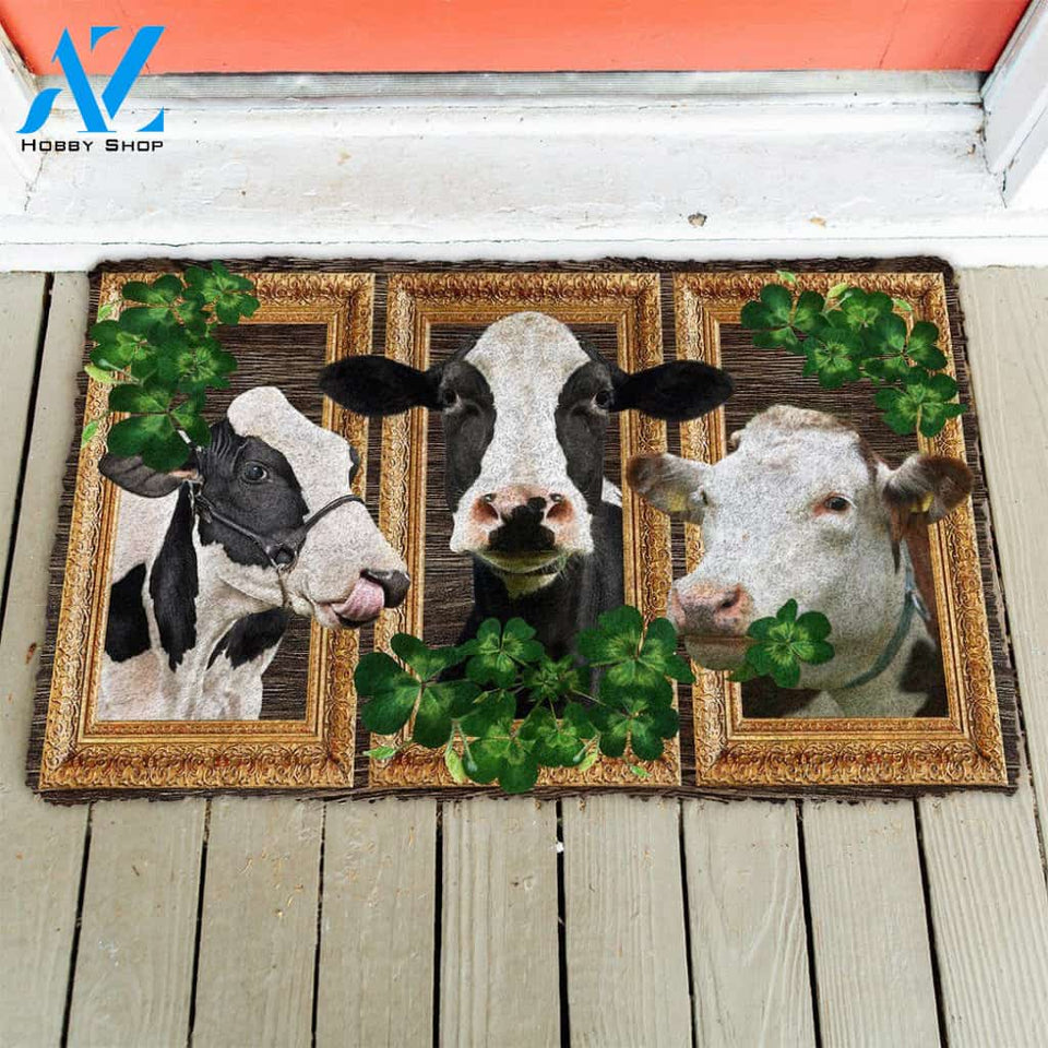 Dog Doormat 3D Cow Shamrock St Patrick Day Custom Doormat