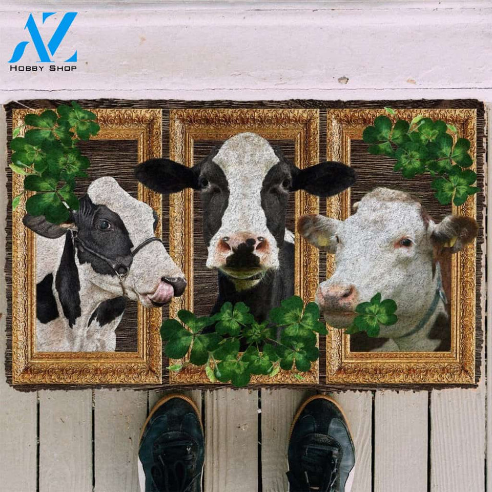 Dog Doormat 3D Cow Shamrock St Patrick Day Custom Doormat