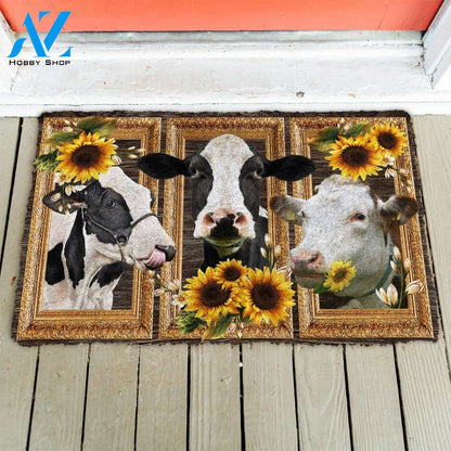 Dog Doormat 3D Cow Sunflower Custom Doormat