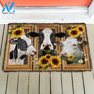 Dog Doormat 3D Cow Sunflower Custom Doormat