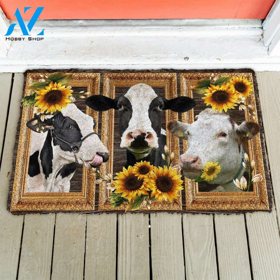 Dog Doormat 3D Cow Sunflower Custom Doormat