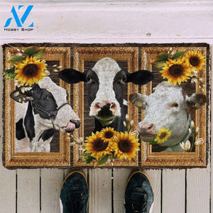 Dog Doormat 3D Cow Sunflower Custom Doormat