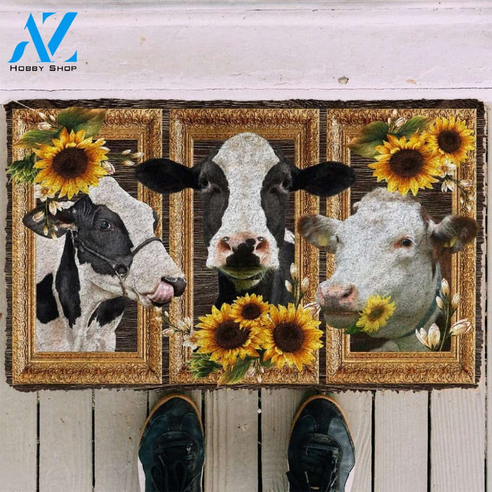 Dog Doormat 3D Cow Sunflower Custom Doormat