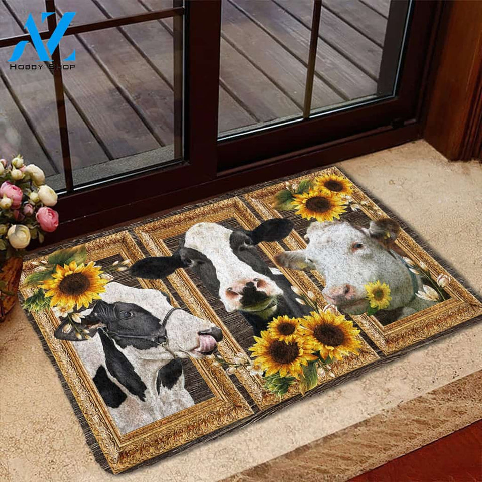 Dog Doormat 3D Cow Sunflower Custom Doormat