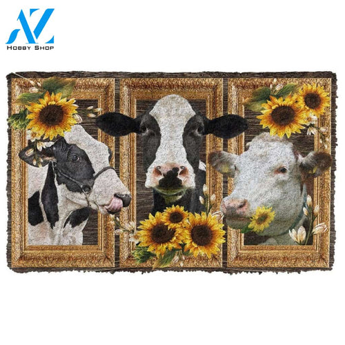 Dog Doormat 3D Cow Sunflower Custom Doormat