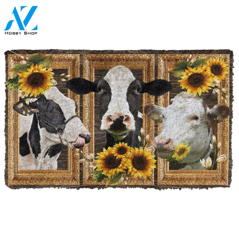 Dog Doormat 3D Cow Sunflower Custom Doormat