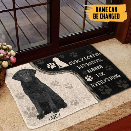 Dog Doormat 3D Curly Coated Retriever Kisses Fix Anything Custom Name Doormat