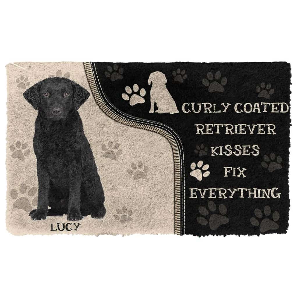 Dog Doormat 3D Curly Coated Retriever Kisses Fix Anything Custom Name Doormat