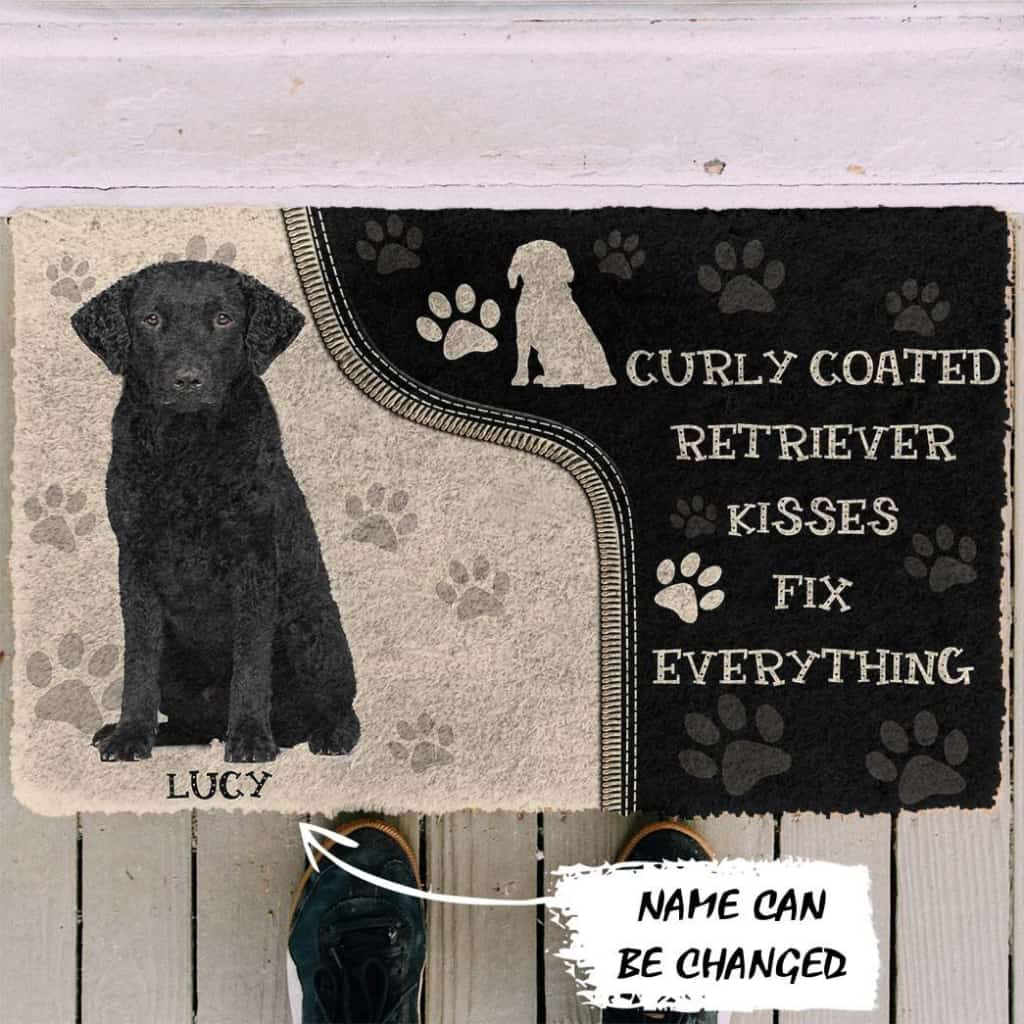 Dog Doormat 3D Curly Coated Retriever Kisses Fix Anything Custom Name Doormat