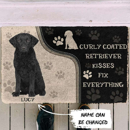 Dog Doormat 3D Curly Coated Retriever Kisses Fix Anything Custom Name Doormat