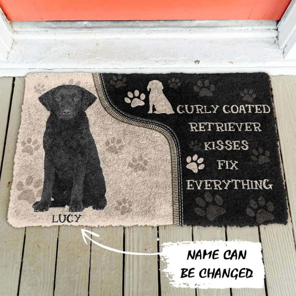 Dog Doormat 3D Curly Coated Retriever Kisses Fix Anything Custom Name Doormat