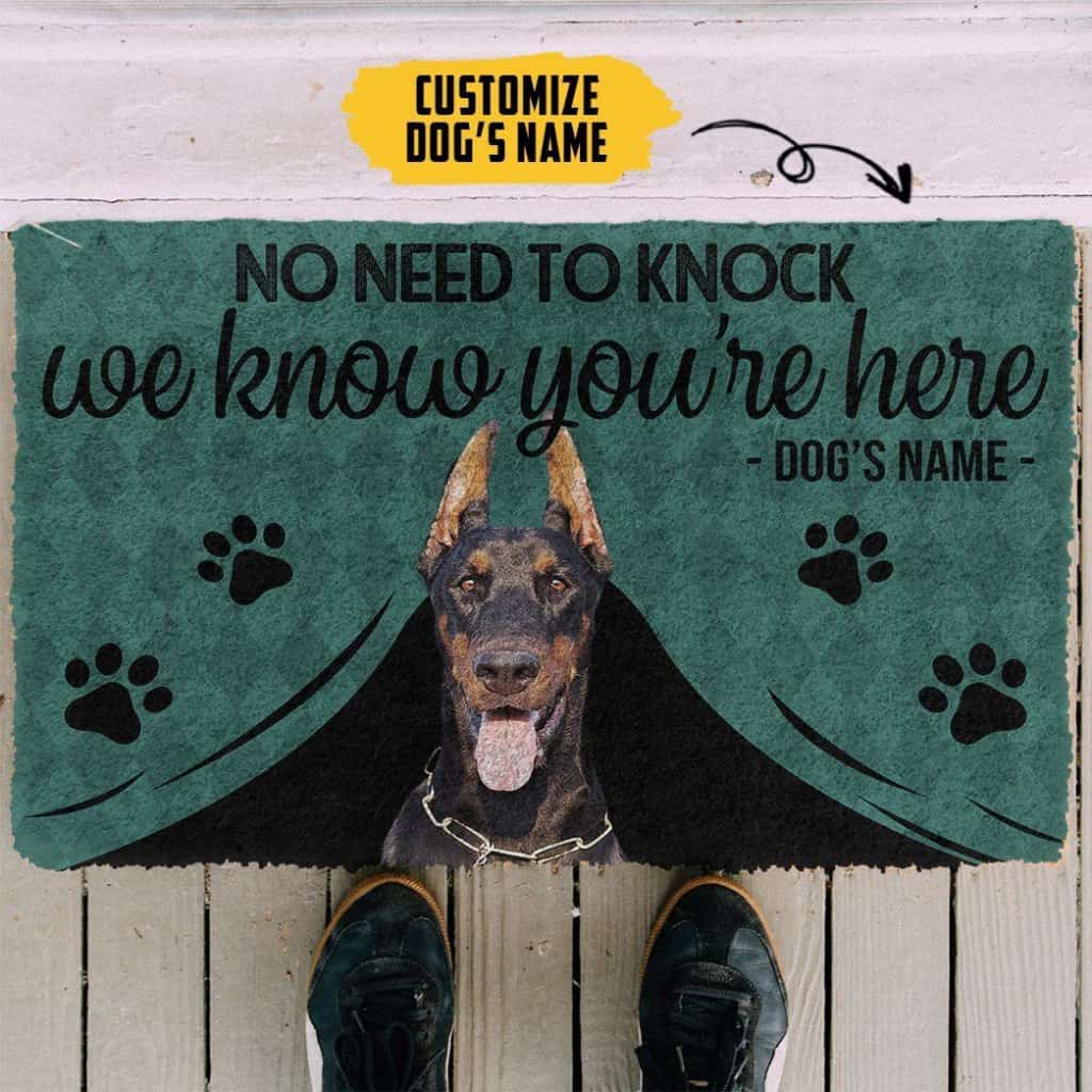 Dog Doormat 3D Doberman Pinscher We Know Youre Here Custom Name Doormat