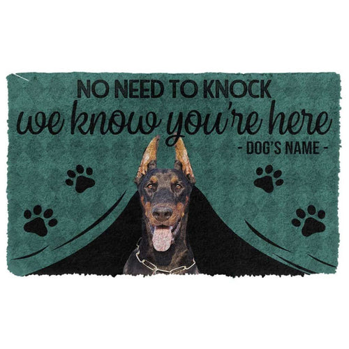 Dog Doormat 3D Doberman Pinscher We Know Youre Here Custom Name Doormat
