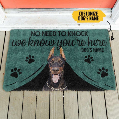 Dog Doormat 3D Doberman Pinscher We Know Youre Here Custom Name Doormat
