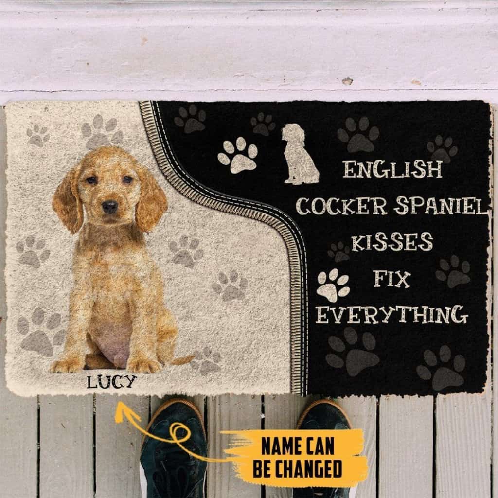 Dog Doormat 3D English Cocker Spaniel Kisses Fix Anything Custom Name Doormat