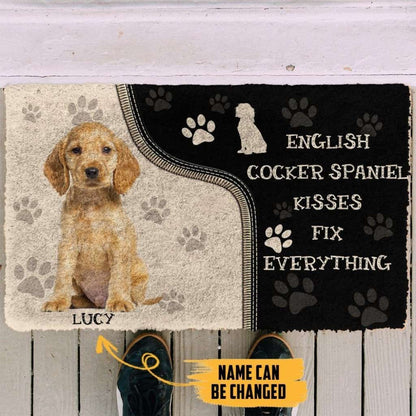 Dog Doormat 3D English Cocker Spaniel Kisses Fix Anything Custom Name Doormat