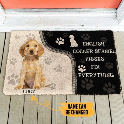 Dog Doormat 3D English Cocker Spaniel Kisses Fix Anything Custom Name Doormat