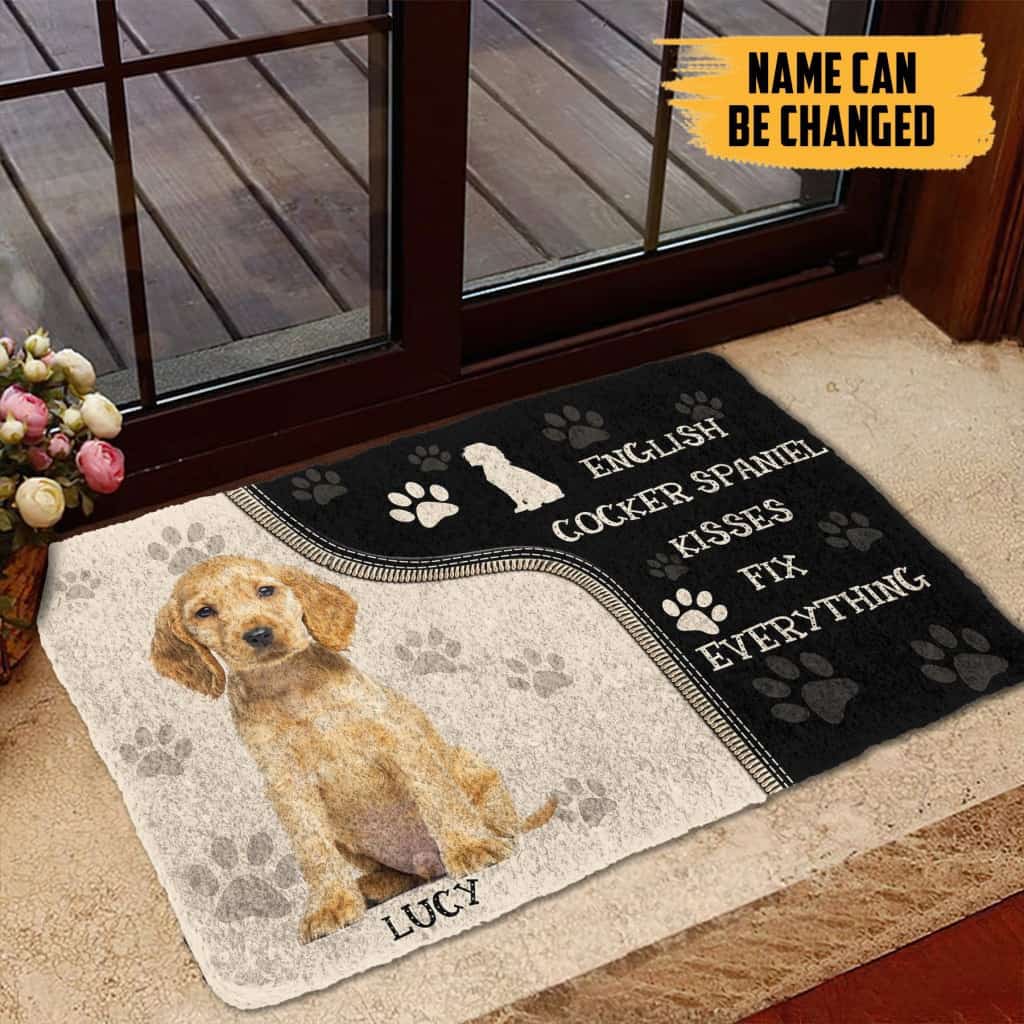 Dog Doormat 3D English Cocker Spaniel Kisses Fix Anything Custom Name Doormat