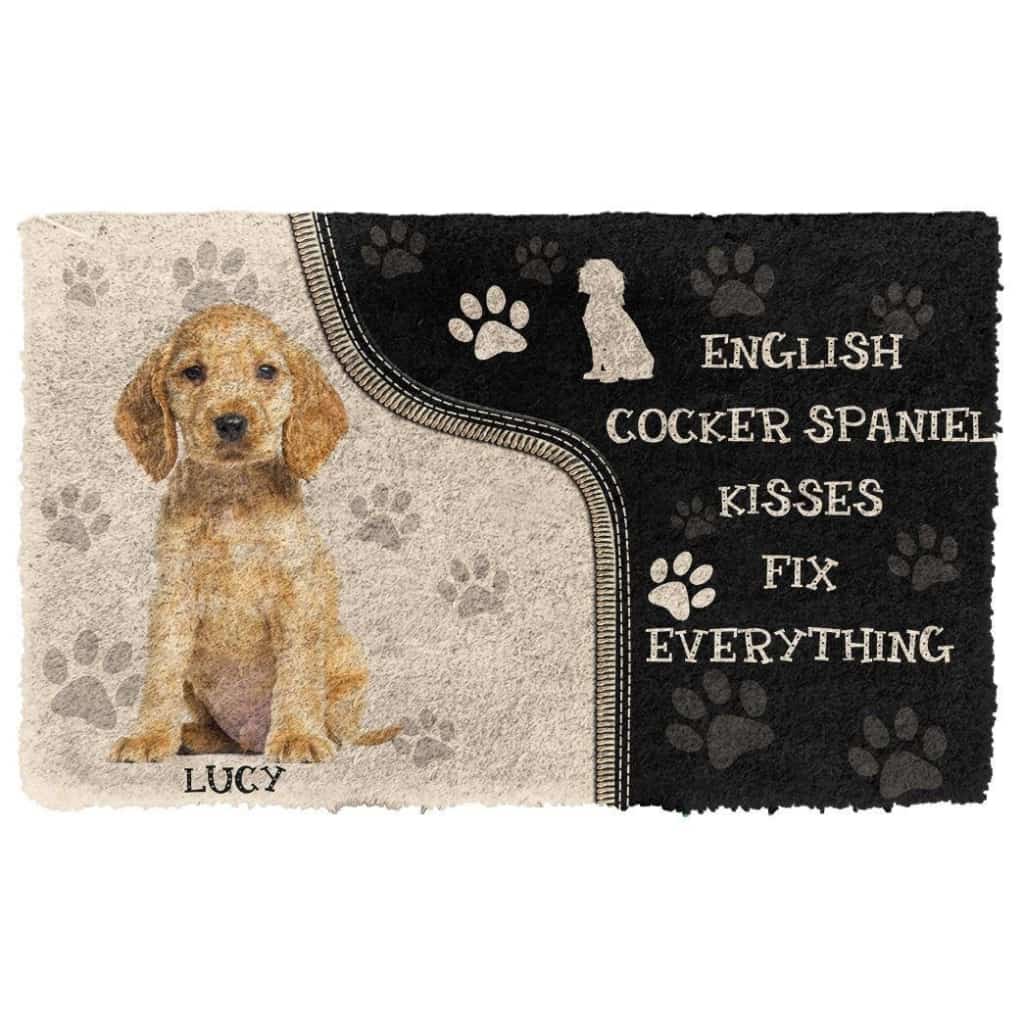 Dog Doormat 3D English Cocker Spaniel Kisses Fix Anything Custom Name Doormat