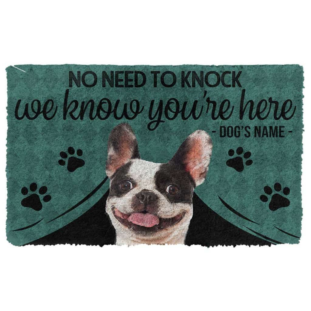 Dog Doormat 3D French Bulldog We Know Youre Here Custom Name Doormat