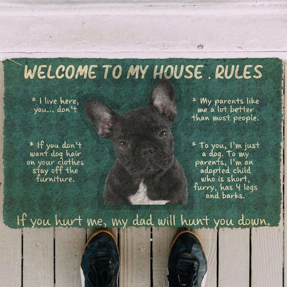 Dog Doormat 3D French Bulldog Welcome To My House Rules Custom Doormat