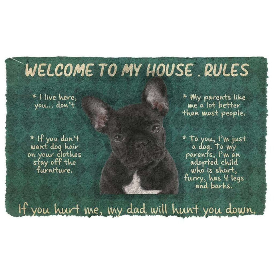 Dog Doormat 3D French Bulldog Welcome To My House Rules Custom Doormat