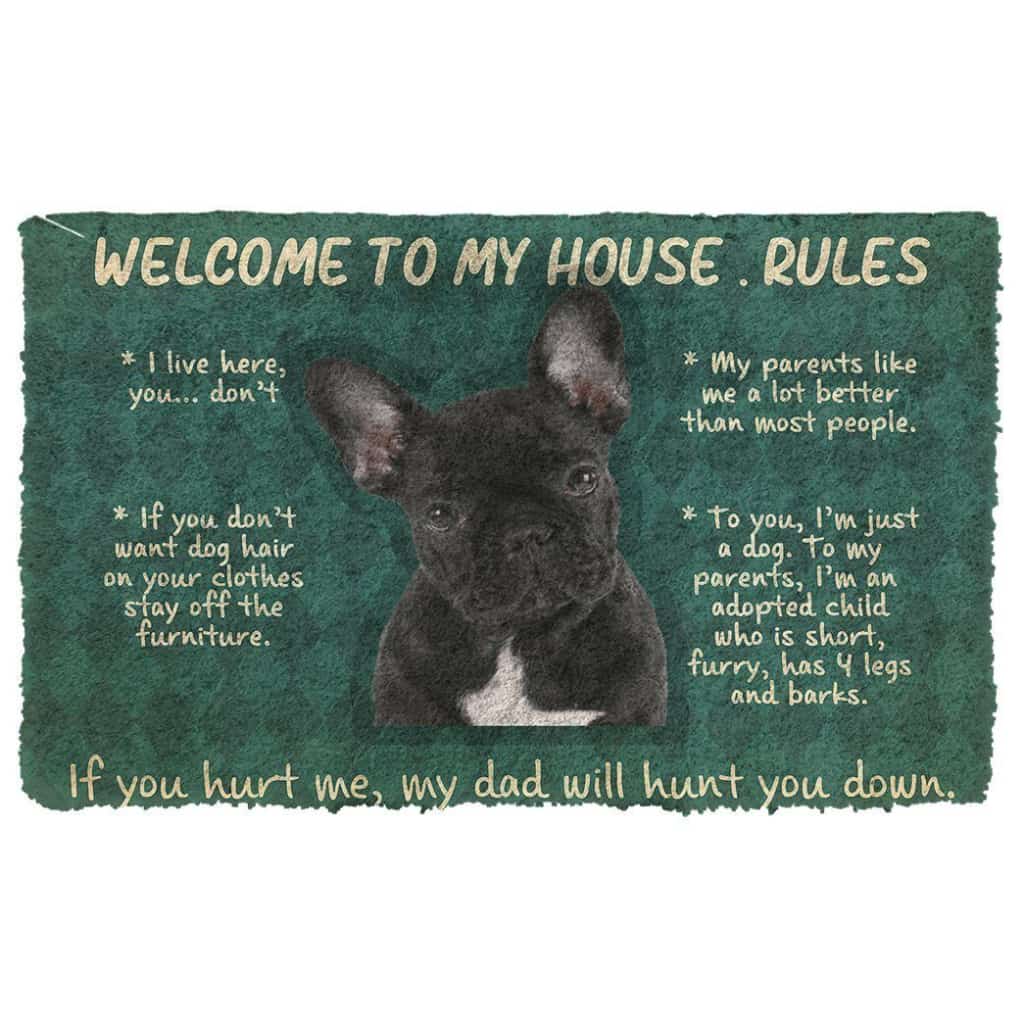 Dog Doormat 3D French Bulldog Welcome To My House Rules Custom Doormat