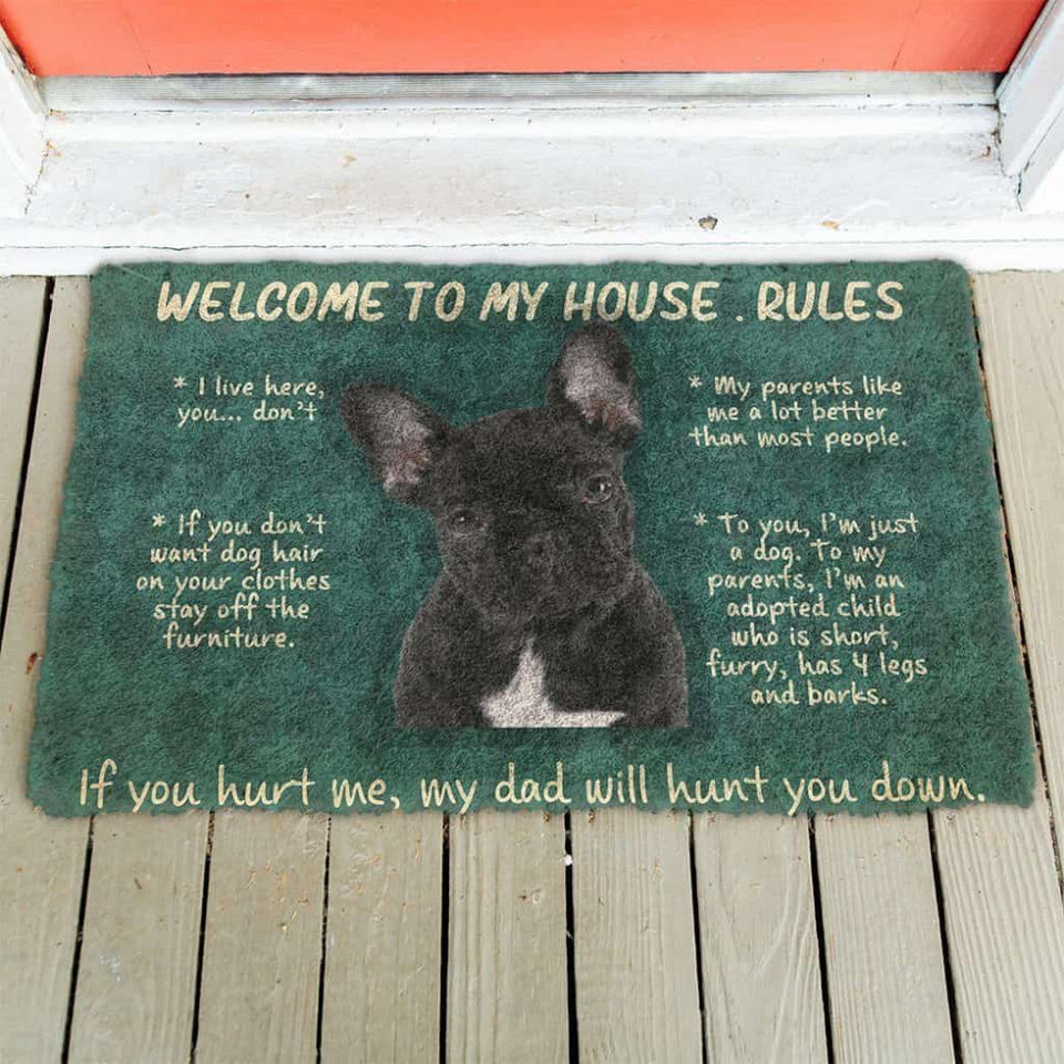 Dog Doormat 3D French Bulldog Welcome To My House Rules Custom Doormat