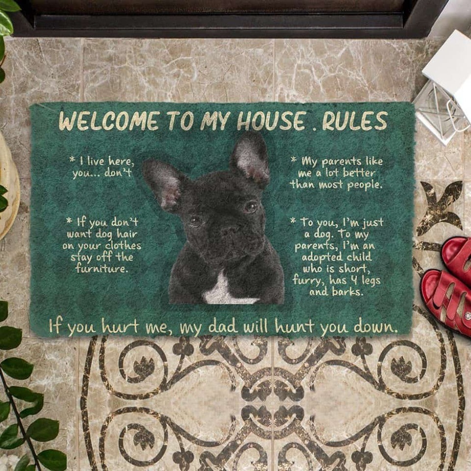 Dog Doormat 3D French Bulldog Welcome To My House Rules Custom Doormat