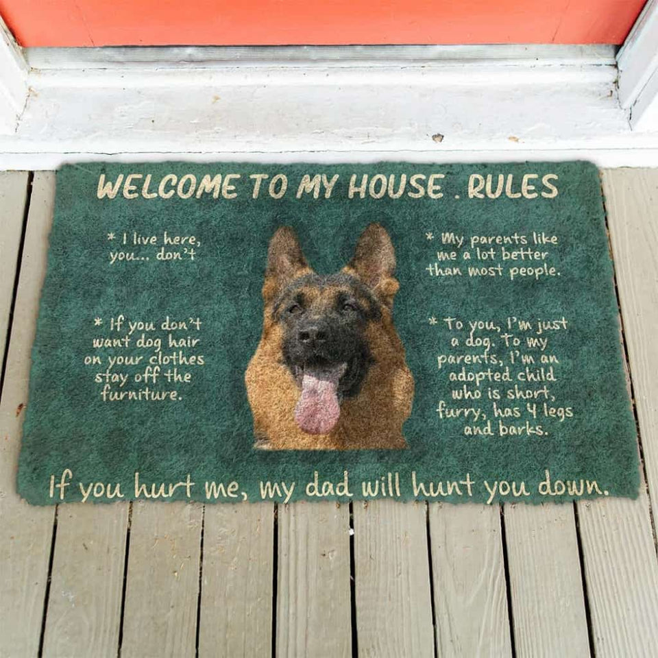Dog Doormat 3D German Shepherd Welcome To My House Rules Custom Doormat
