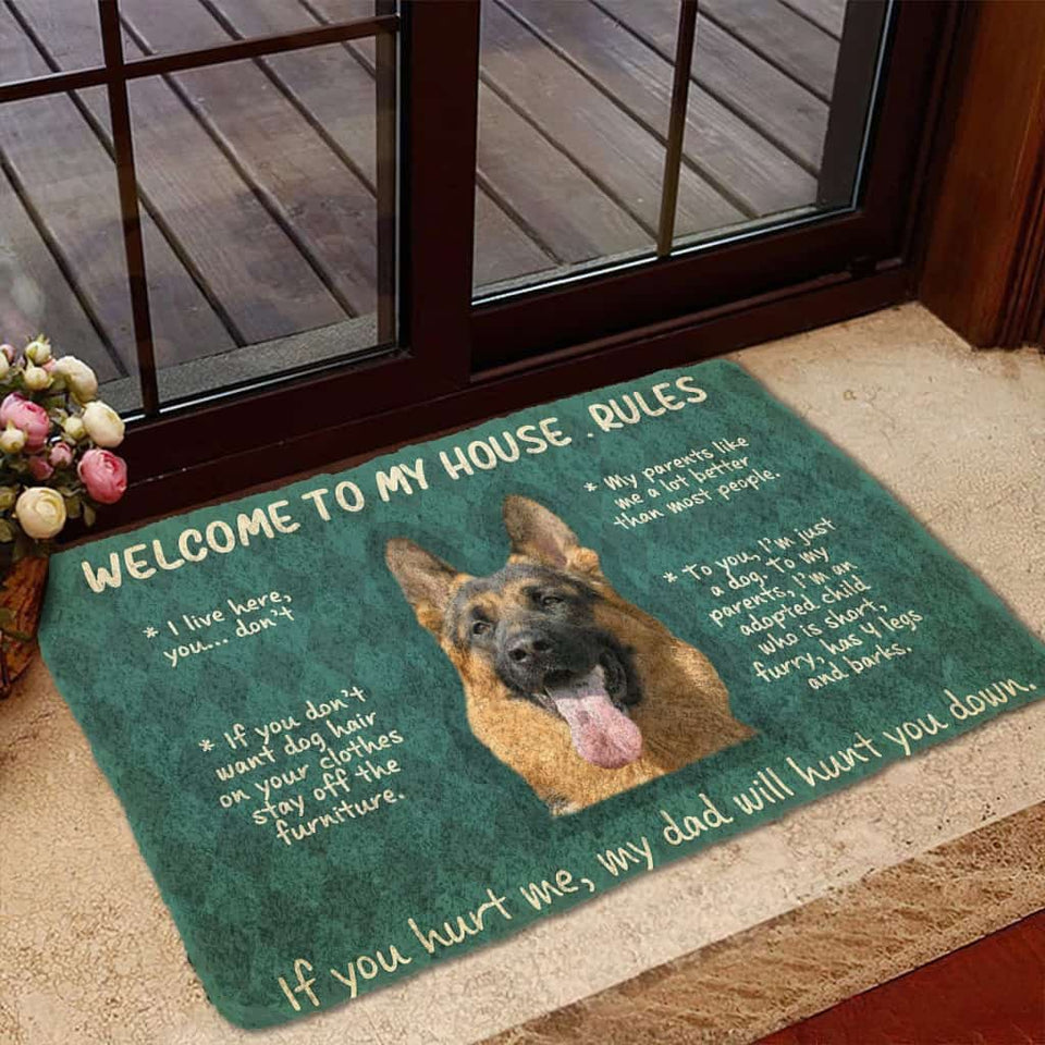 Dog Doormat 3D German Shepherd Welcome To My House Rules Custom Doormat