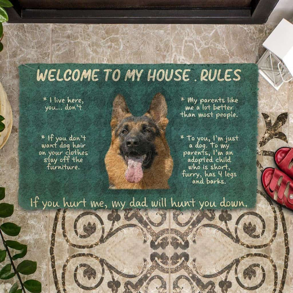 Dog Doormat 3D German Shepherd Welcome To My House Rules Custom Doormat