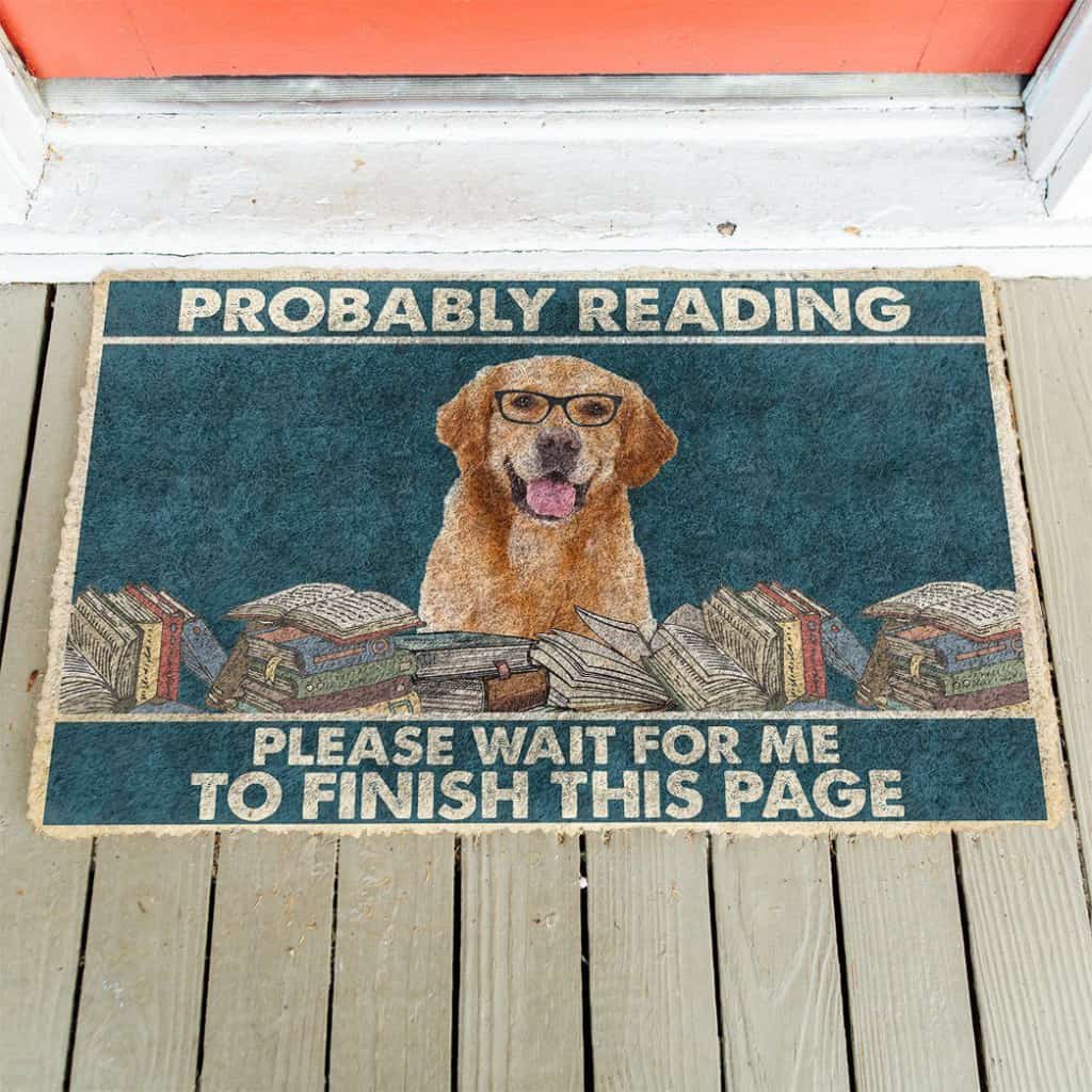 Dog Doormat 3D Golden Retriever Probably Reading Please Wait Custom Doormat