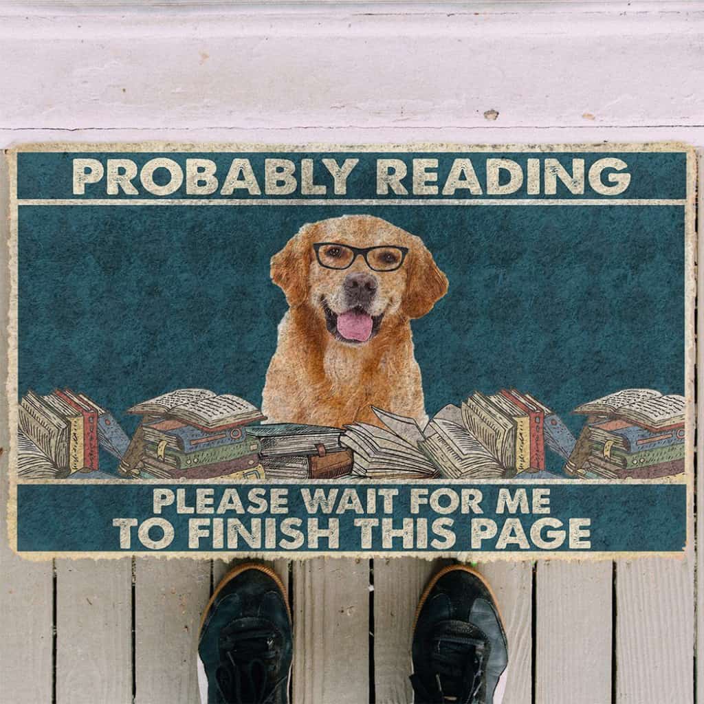 Dog Doormat 3D Golden Retriever Probably Reading Please Wait Custom Doormat