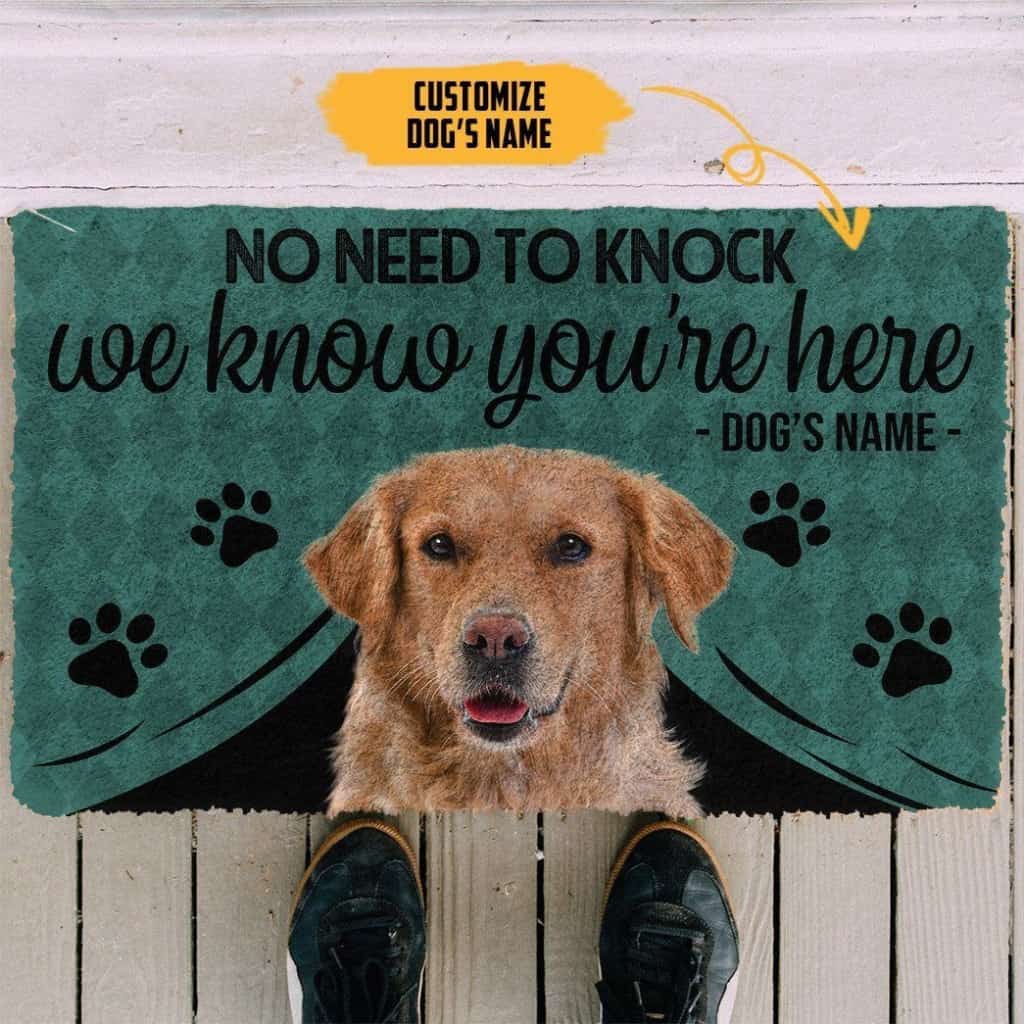 Dog Doormat 3D Golden Retriever We Know You Are Here Custom Name Doormat
