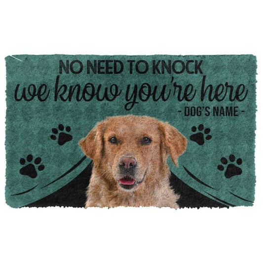 Dog Doormat 3D Golden Retriever We Know You Are Here Custom Name Doormat