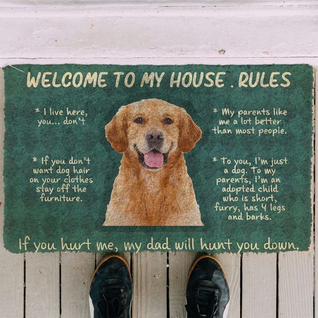Dog Doormat 3D Golden Retriever Welcome To My House Rules Custom Doormat