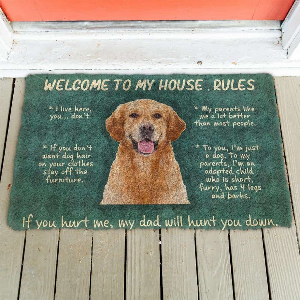 Dog Doormat 3D Golden Retriever Welcome To My House Rules Custom Doormat