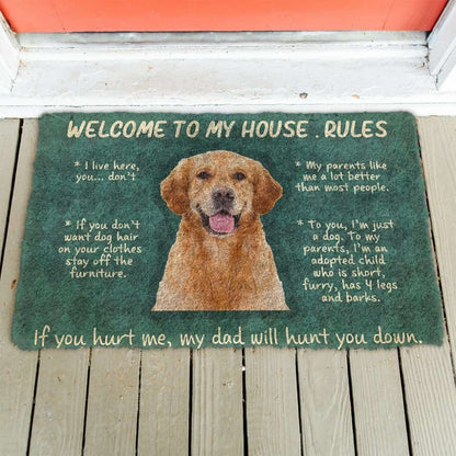 Dog Doormat 3D Golden Retriever Welcome To My House Rules Custom Doormat
