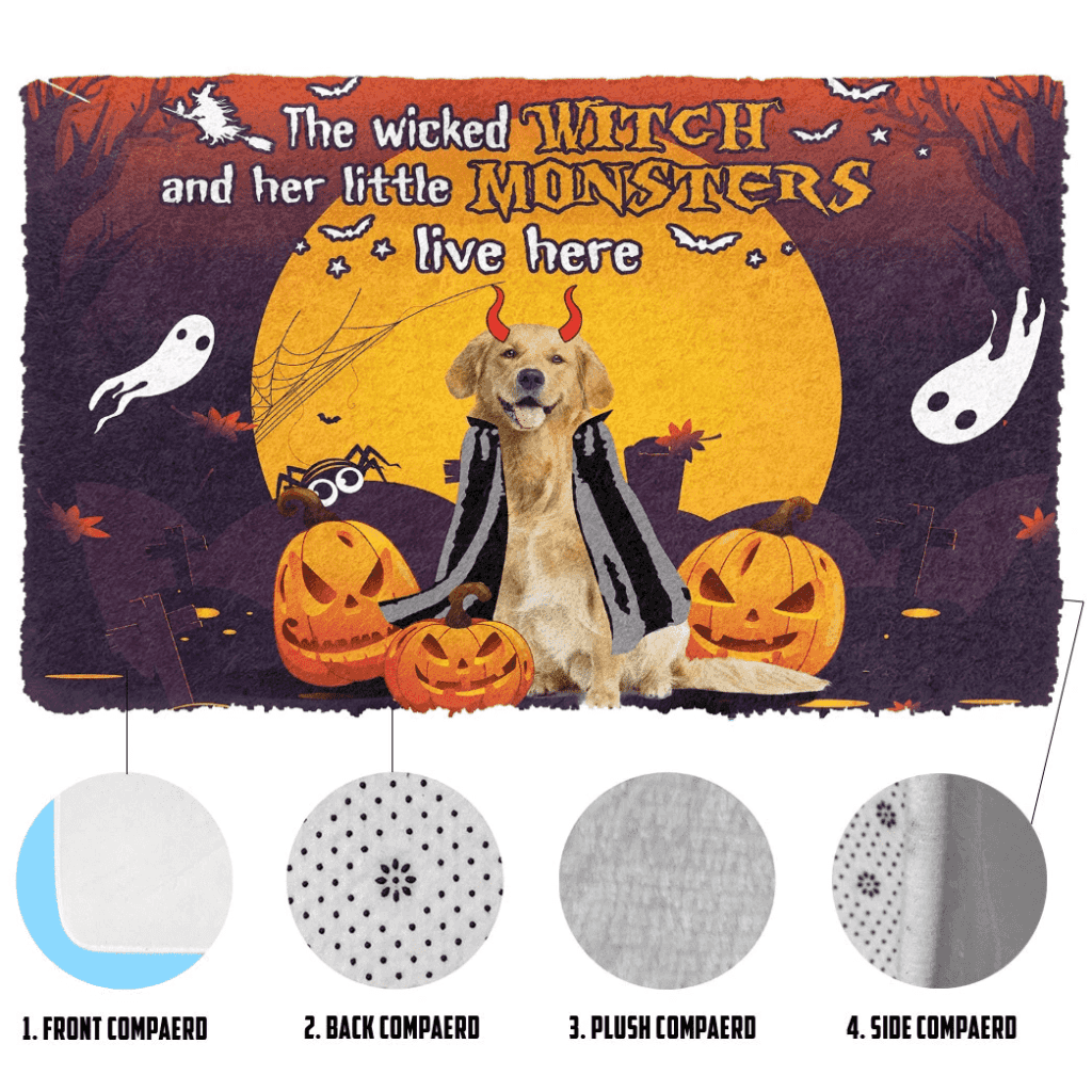 Dog Doormat 3D Halloween The Wicked Witch And Her Monster Custom Doormat