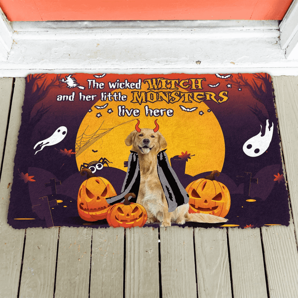 Dog Doormat 3D Halloween The Wicked Witch And Her Monster Custom Doormat