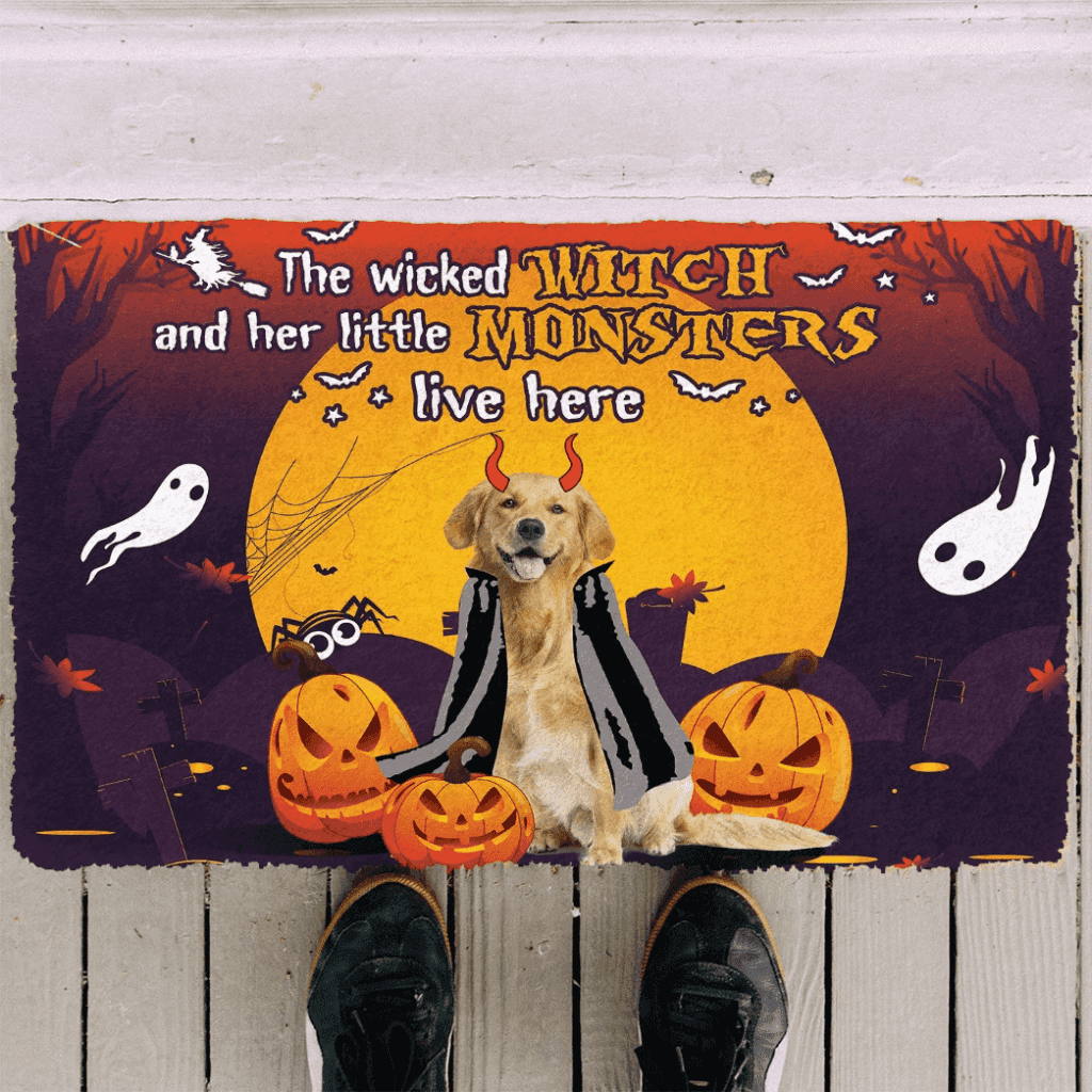 Dog Doormat 3D Halloween The Wicked Witch And Her Monster Custom Doormat