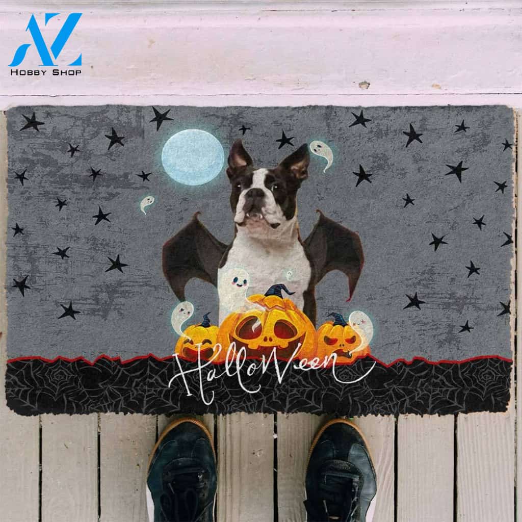 Dog Doormat 3D Halloween Vampire Boston Terrier Custom Doormat