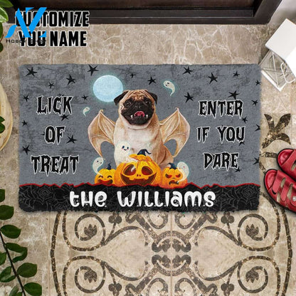 Dog Doormat 3D Halloween Vampire Pug Custom Name Doormat