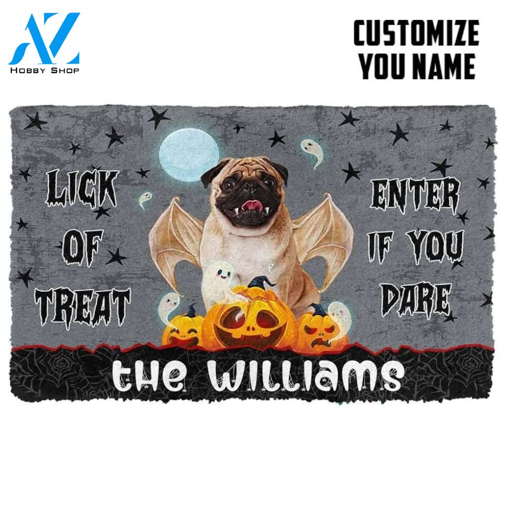 Dog Doormat 3D Halloween Vampire Pug Custom Name Doormat