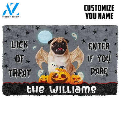Dog Doormat 3D Halloween Vampire Pug Custom Name Doormat
