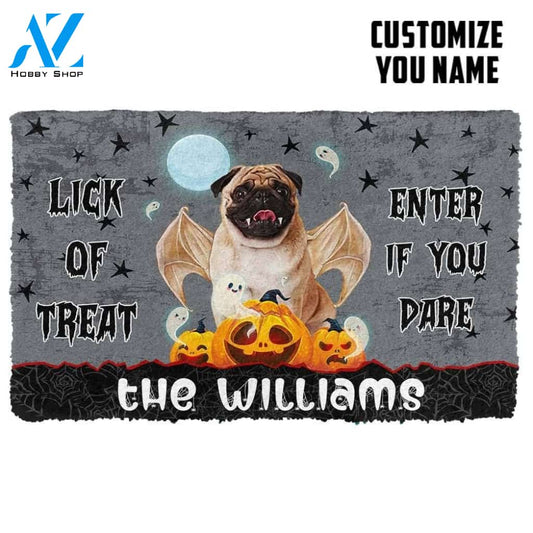Dog Doormat 3D Halloween Vampire Pug Custom Name Doormat