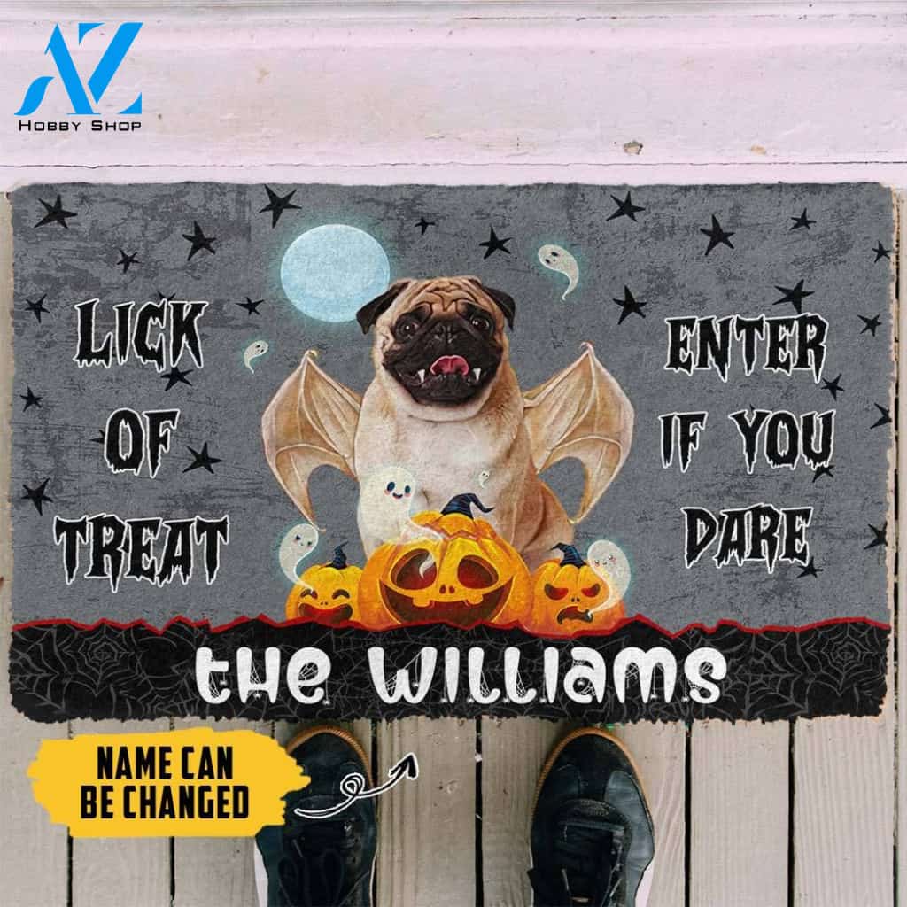 Dog Doormat 3D Halloween Vampire Pug Custom Name Doormat