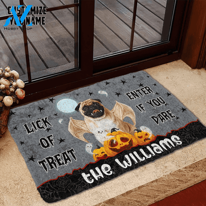 Dog Doormat 3D Halloween Vampire Pug Custom Name Doormat